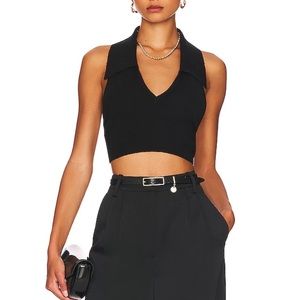 NWT WeWoreWhat Black Sweater Knit Ribbed Texture Collar Halter Top